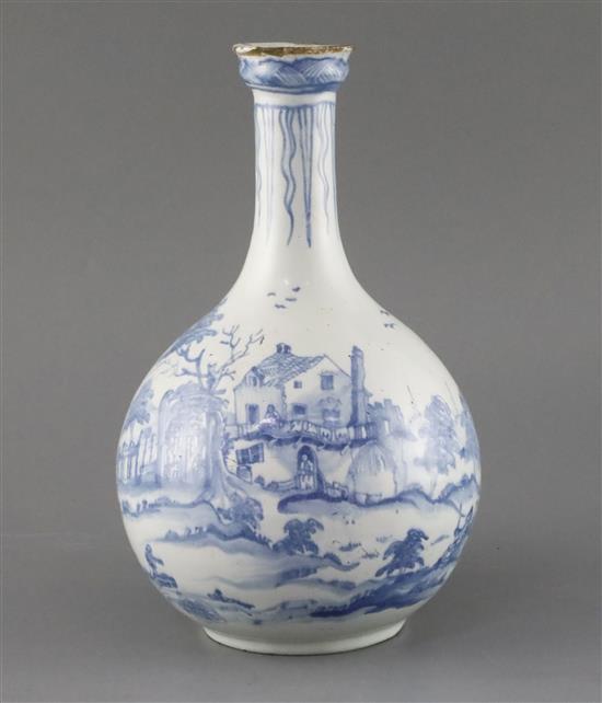 A rare Bristol delft ware bottle vase, mid 18th century, possibly Redcliffe Back pottery, H. 24cm